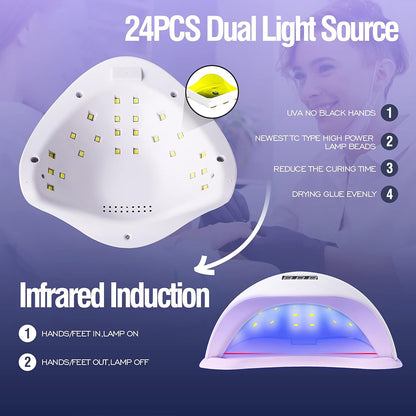 48W LED UV, Nail Art Tools, Professional 4 Timers, All Gel, Automatic Sensor Lamp for Nails Drying, Fast Curing Machine