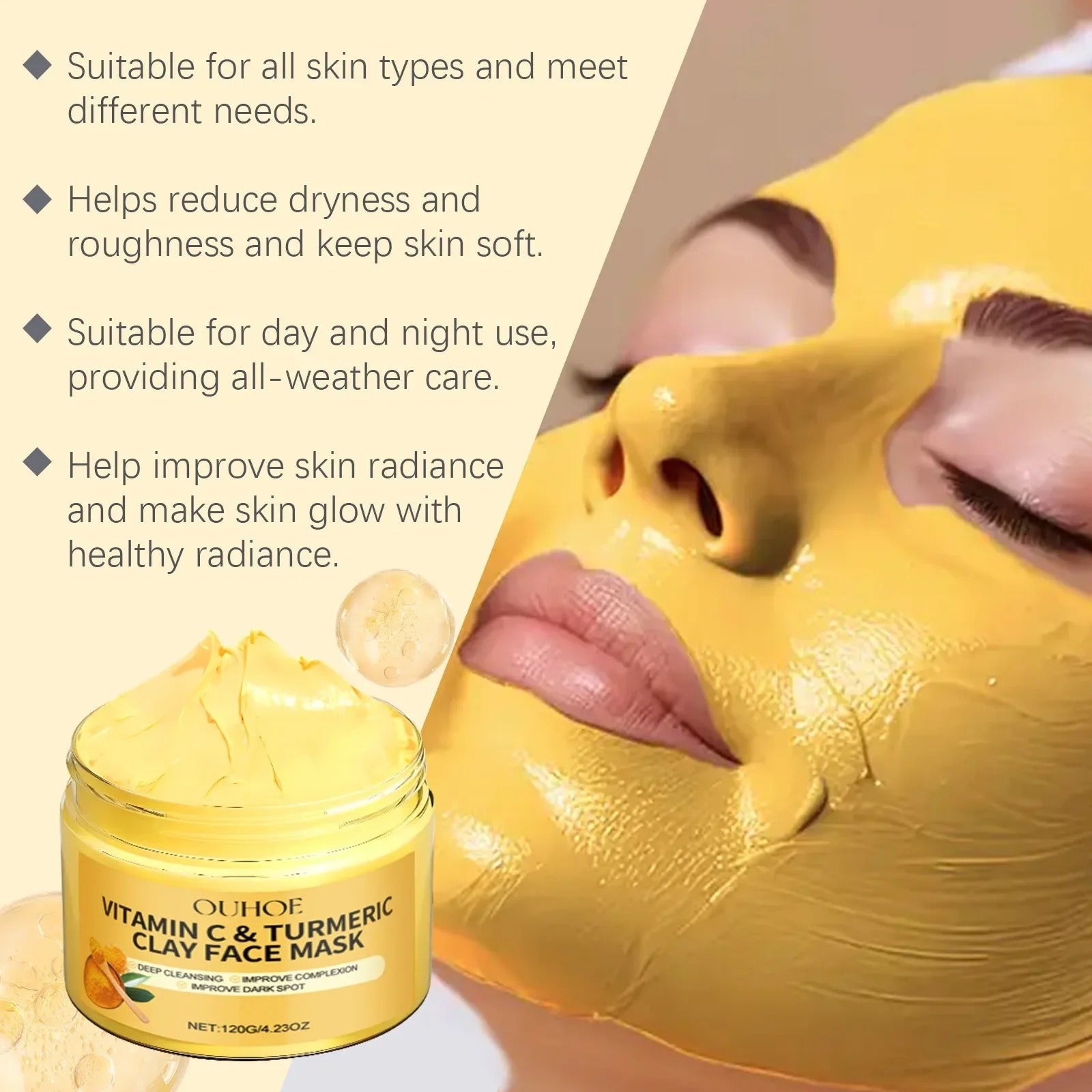 Vitamin C Clay Mask Turmeric Mud Deep Hydration Brighten Shrinking Pores Moisturizer Lightening Red 4