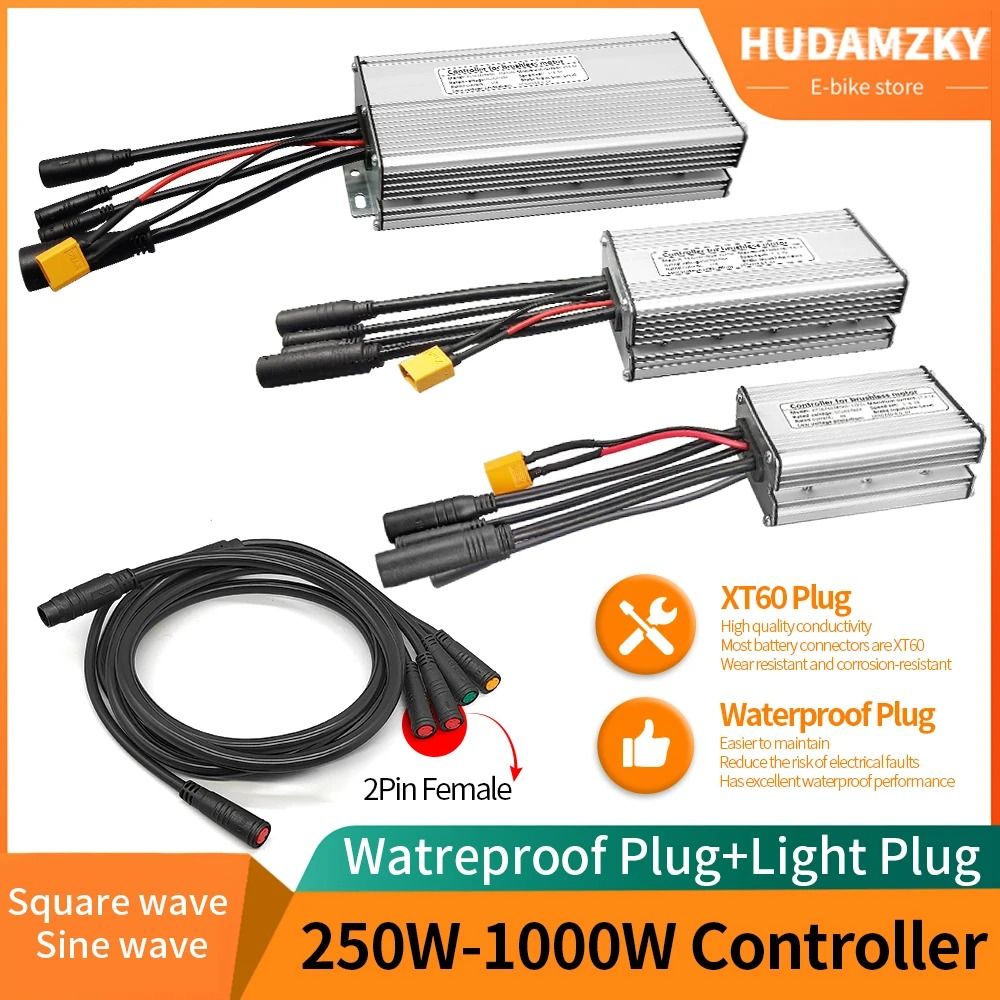 Electric Bike KT Controller 36V 48V Waterproof Brushless 250W 350W 500W 1000W with Light Function