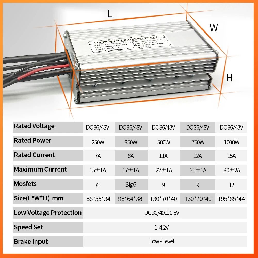 Electric Bike KT Controller 36V 48V Waterproof Brushless 250W 350W 500W 1000W With Light Function 3