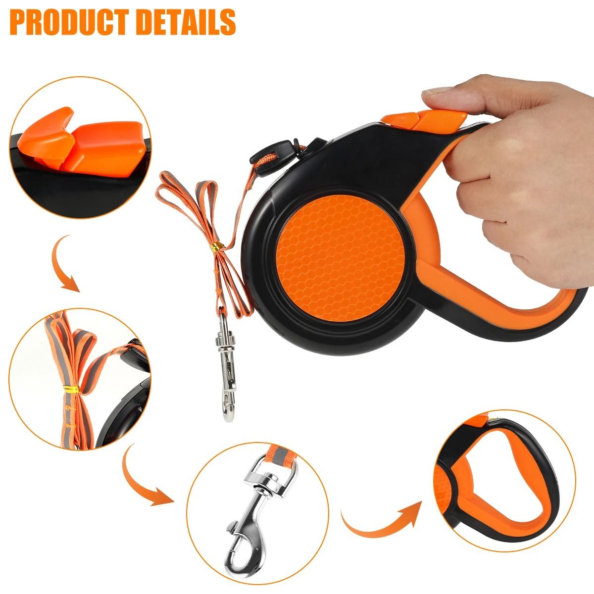 8 M Retractable Heavy Duty Dog Leash With Reflective Tape And Non Slip Handle 2