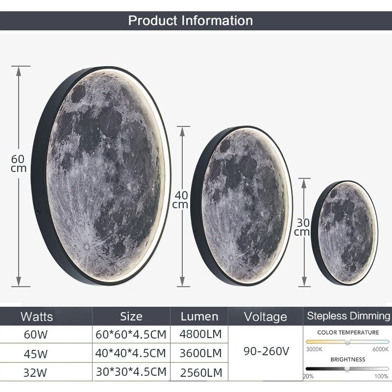 IRALAN Moon Wall Light 3D Earth Mural Remote Control LED Ceiling Lamp 5