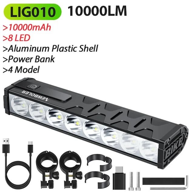 10000 MAh Bicycle Light 17 LED Front Double Bracket Power Bank 8