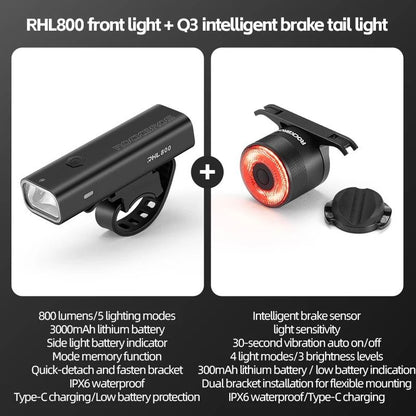 ROCKBROS Waterproof USB C Rechargeable Bike Light With Head And Tail Lights 9