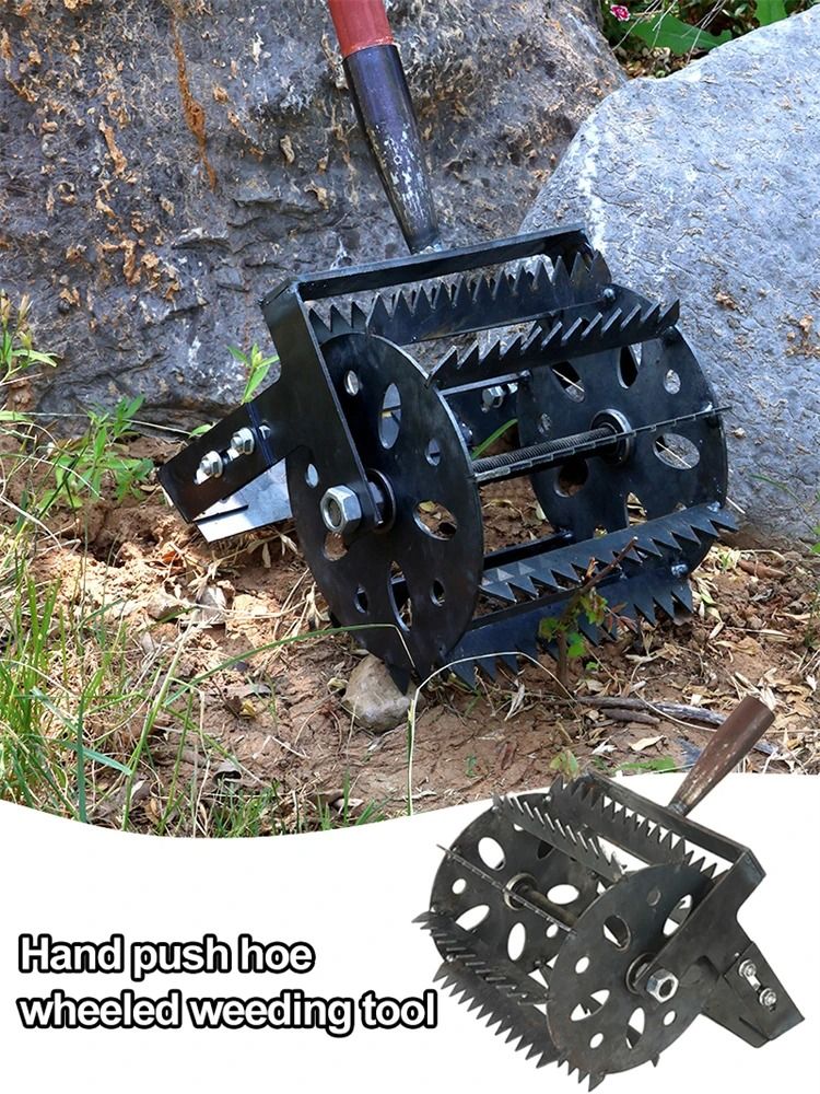 Hand Push Wheeled Weeder With Saw Tooth Manganese Steel Blade 1