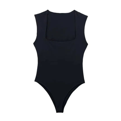 Women Square Neck Sleeveless Bodysuit Bodycon Summer Top 1