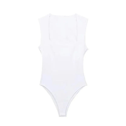 Women Square Neck Sleeveless Bodysuit Bodycon Summer Top 2