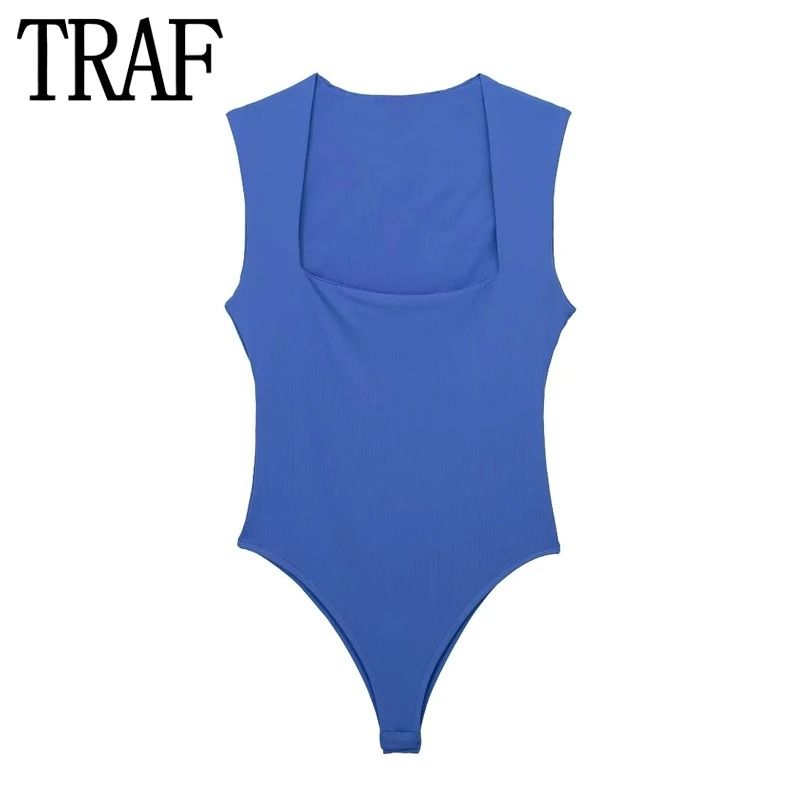 Women Square Neck Sleeveless Bodysuit Bodycon Summer Top 3