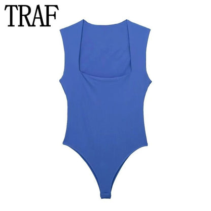 Women Square Neck Sleeveless Bodysuit Bodycon Summer Top 3