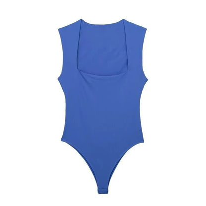 Women Square Neck Sleeveless Bodysuit Bodycon Summer Top 7