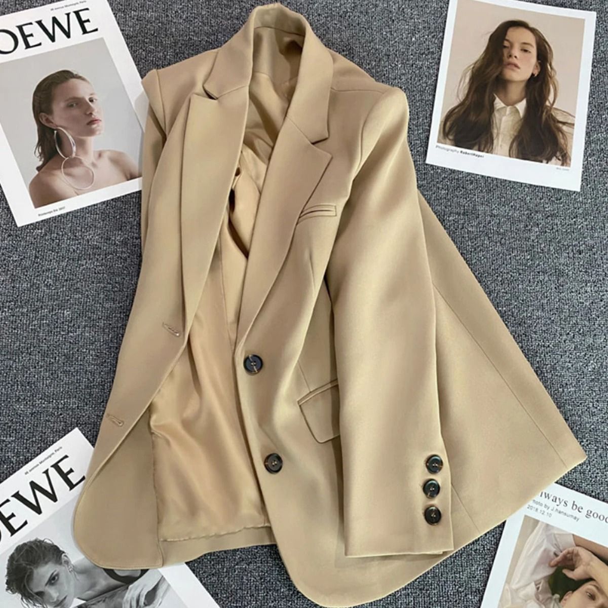 Korean Fashion Loose Boyfriend Style Brown Blazer for Women