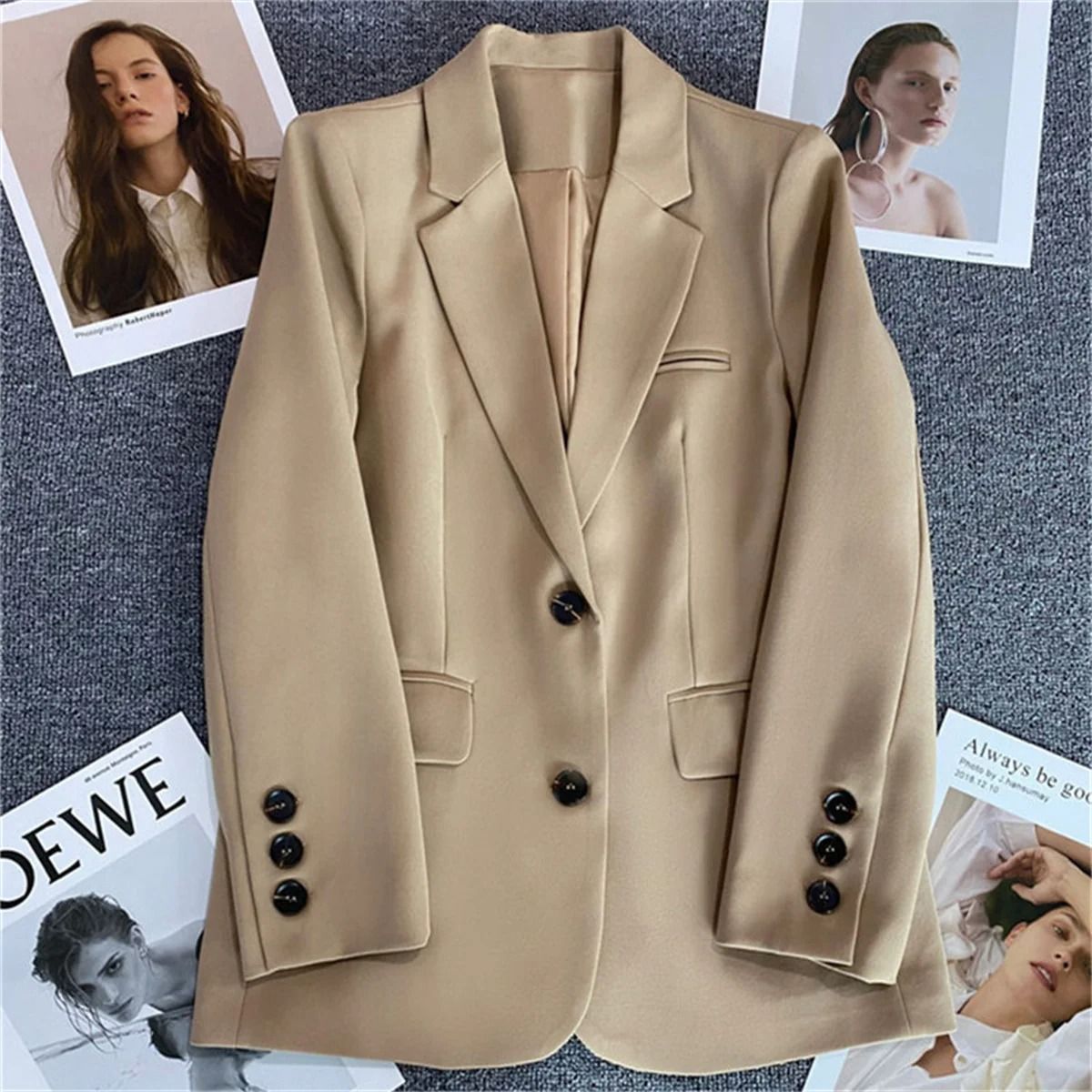 Korean Fashion Loose Boyfriend Style Brown Blazer For Women 5