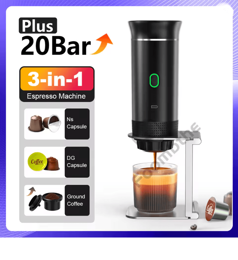 Compact 3 in 1 Portable Espresso Maker for Travel and Home