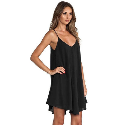Loose Fit Solid Color Chiffon Sling Dress For Women 2