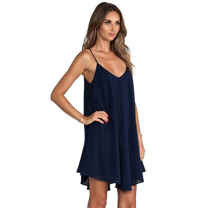 Loose Fit Solid Color Chiffon Sling Dress For Women 6