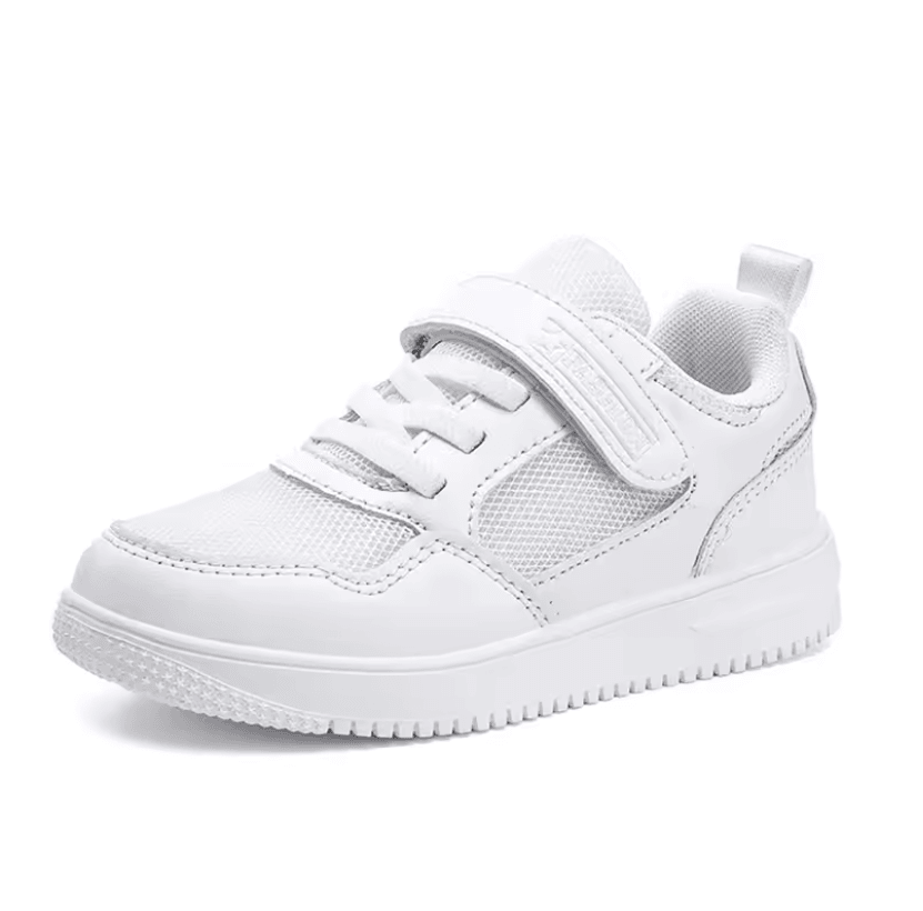 Kids Black Leather Lightweight NonSlip Sneakers 4