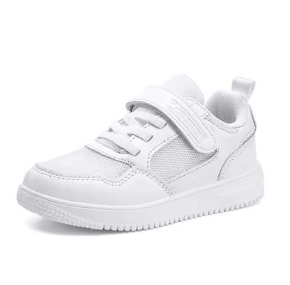 Kids Black Leather Lightweight NonSlip Sneakers 4