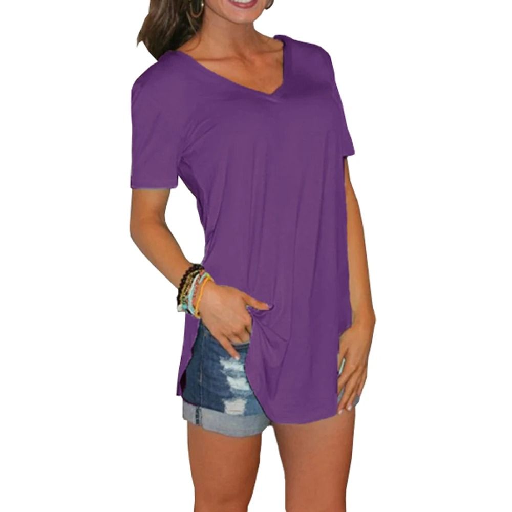 Loose Fit V Neck Short Sleeve Summer Blouse For Women 10