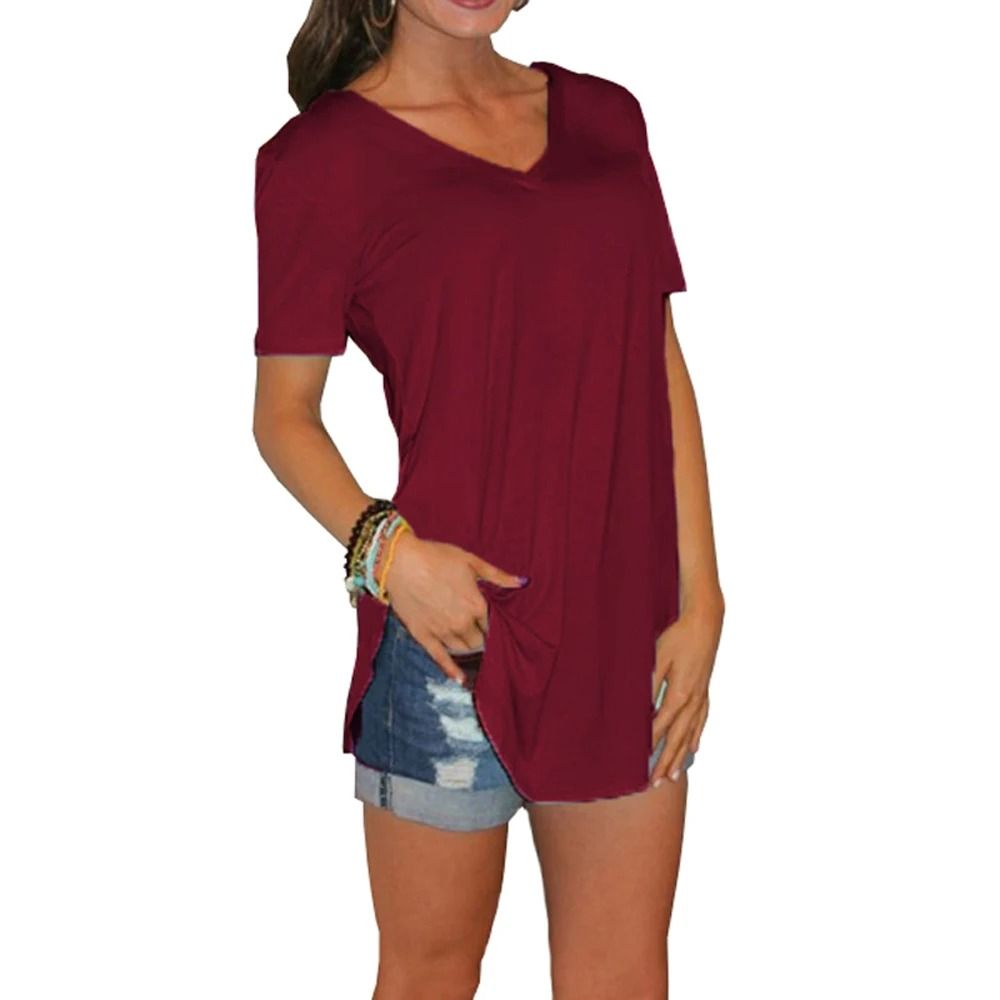 Loose Fit V Neck Short Sleeve Summer Blouse For Women 17