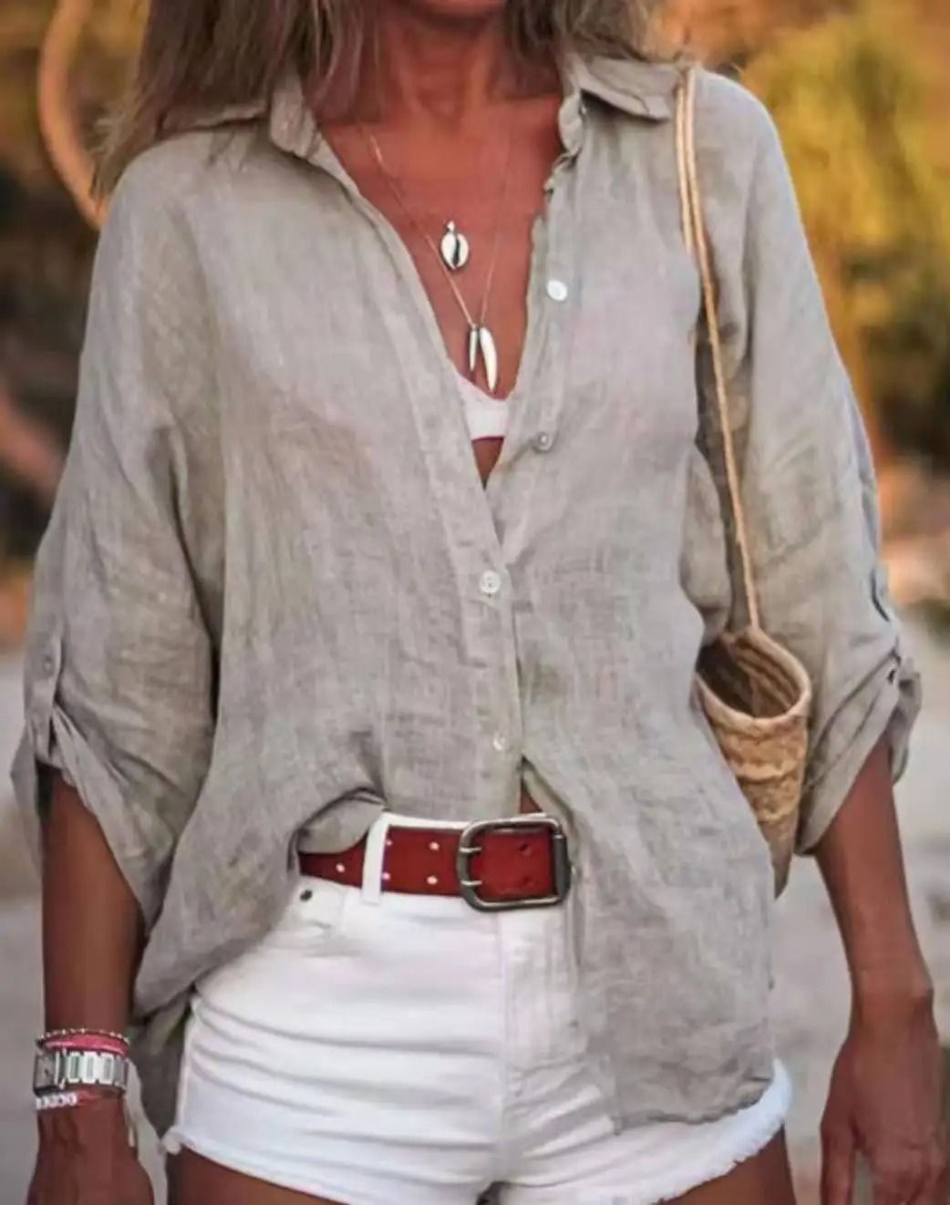 Womens Pure Cotton Loose Seven Quarter Sleeve Shirt 4