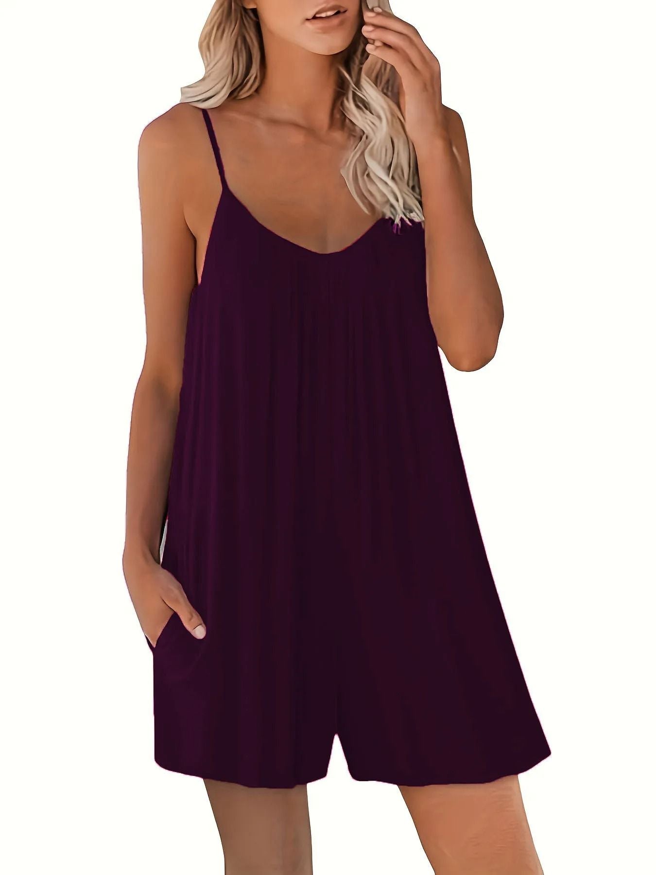 Womens Summer Casual Loose Pocket Strap Jumpsuit 9
