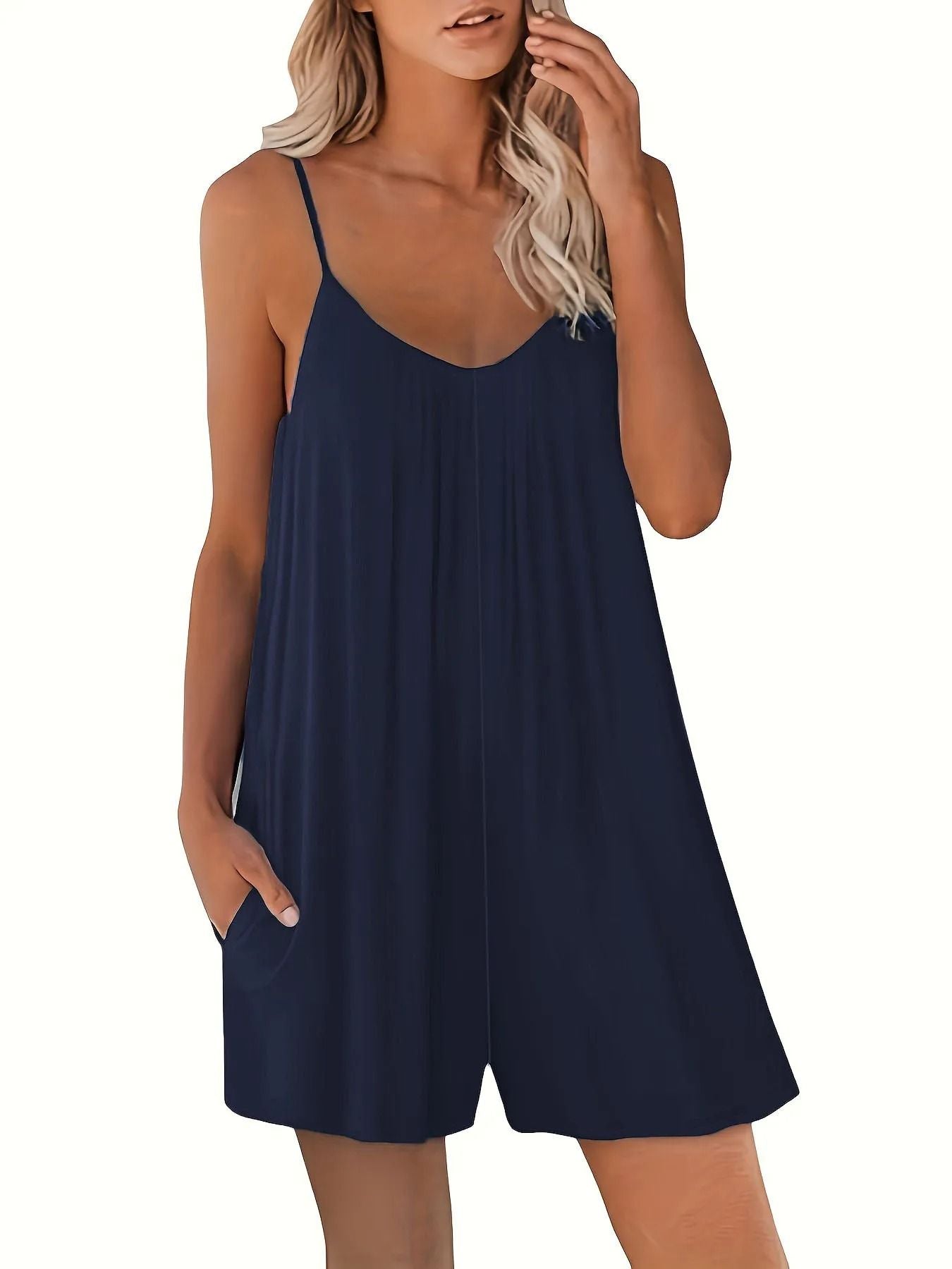 Womens Summer Casual Loose Pocket Strap Jumpsuit 12