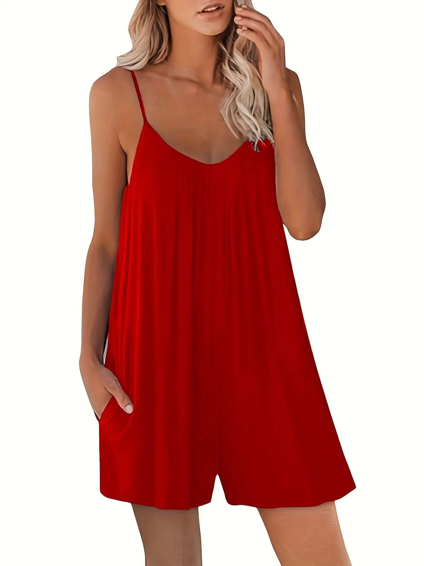 Womens Summer Casual Loose Pocket Strap Jumpsuit 2