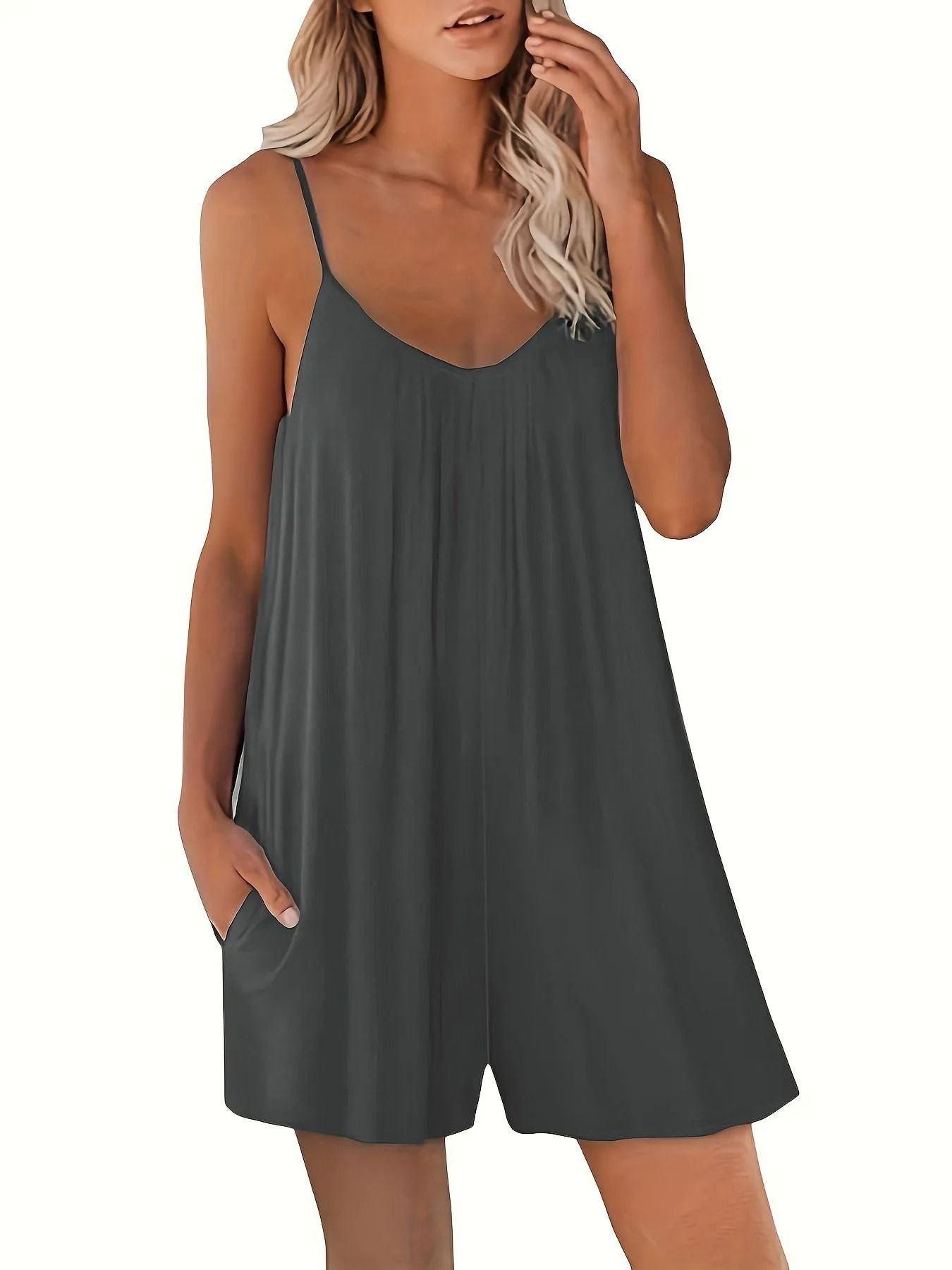 Womens Summer Casual Loose Pocket Strap Jumpsuit 3