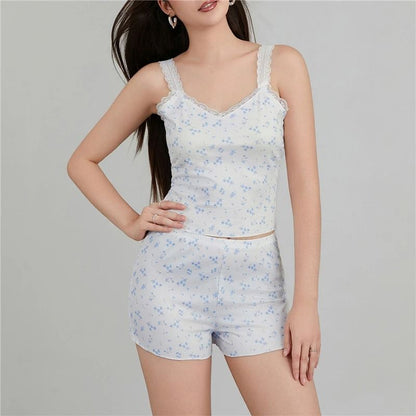 Lace Trim Camisole  Shorts Pajama Set For Women 1