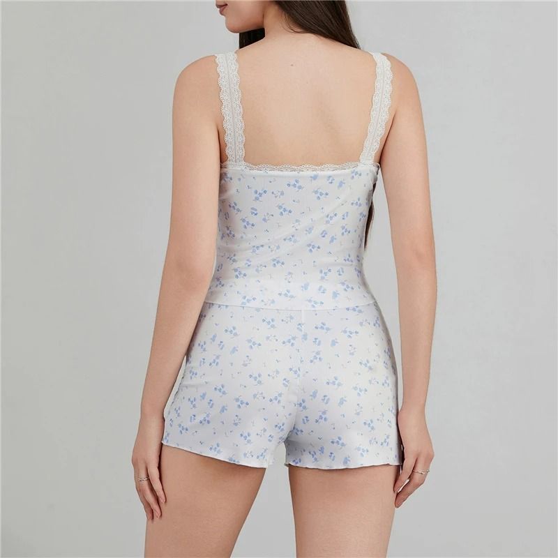 Lace Trim Camisole  Shorts Pajama Set For Women 4