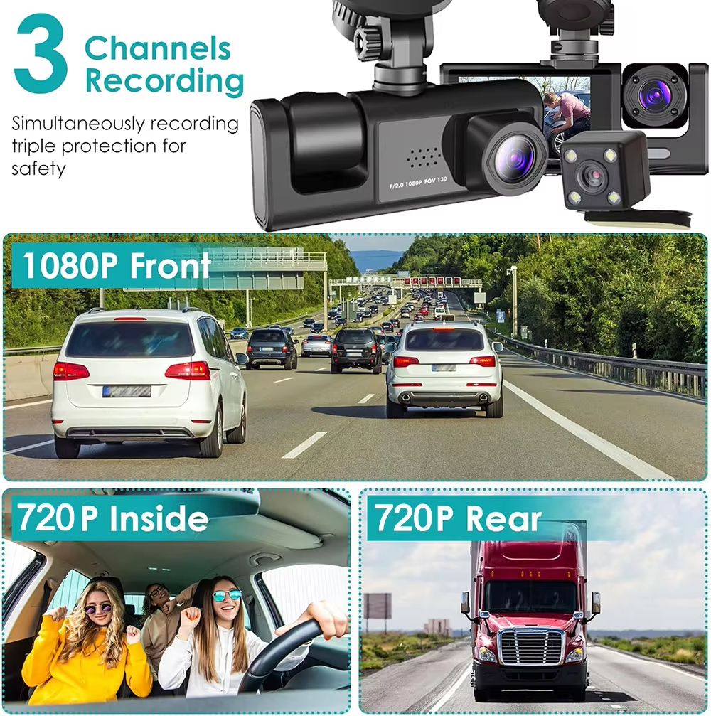 1080P DualTriple Lens Car Dash Cam With Night Vision  Optional Rear Camera 1