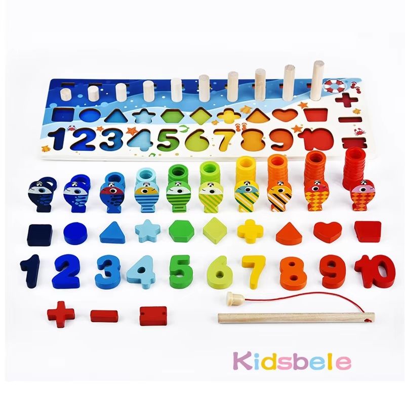 Kids Montessori Math Toy  Educational Wooden Puzzle  Fishing Game With Number And Shape Matching So 2