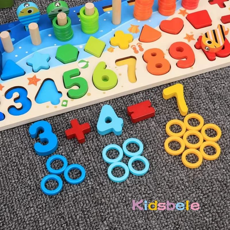 Kids Montessori Math Toy  Educational Wooden Puzzle  Fishing Game With Number And Shape Matching So 3