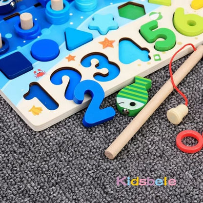 Kids Montessori Math Toy  Educational Wooden Puzzle  Fishing Game With Number And Shape Matching So 5