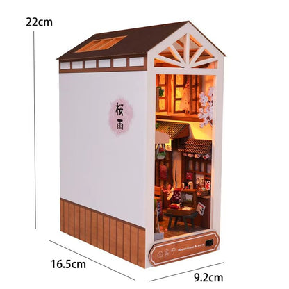 DIY Book Nook Kit Wooden Dollhouse Building Set LED Bookshelf Insert Miniature House Bookend 9