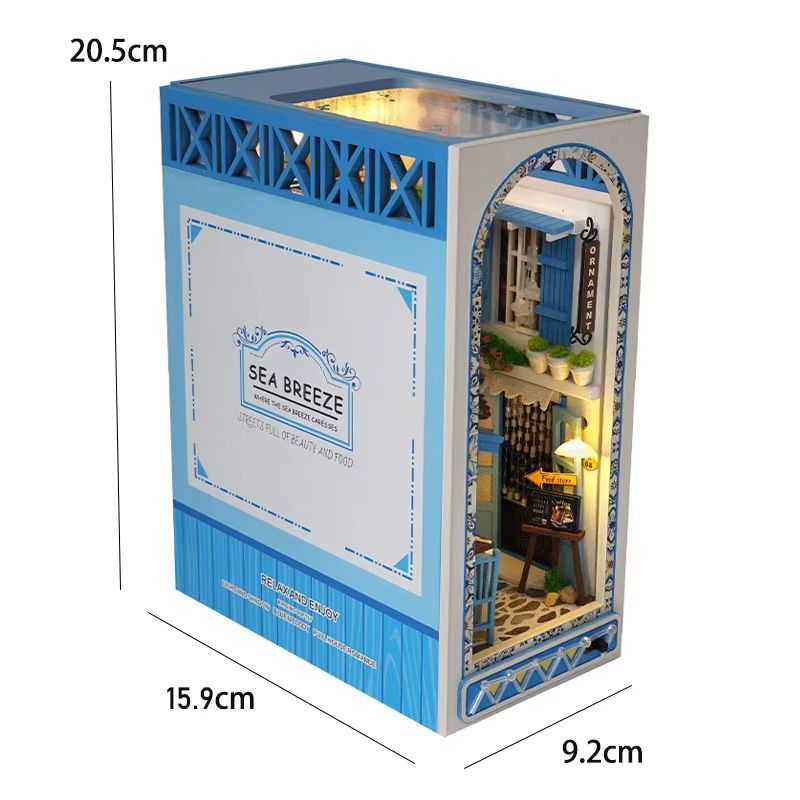 DIY Book Nook Kit Wooden Dollhouse Building Set LED Bookshelf Insert Miniature House Bookend 10