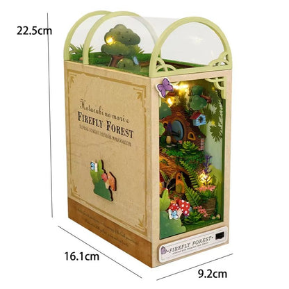DIY Book Nook Kit Wooden Dollhouse Building Set LED Bookshelf Insert Miniature House Bookend 11