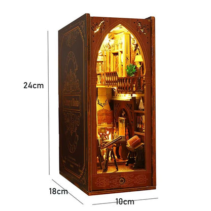 DIY Book Nook Kit Wooden Dollhouse Building Set LED Bookshelf Insert Miniature House Bookend 16