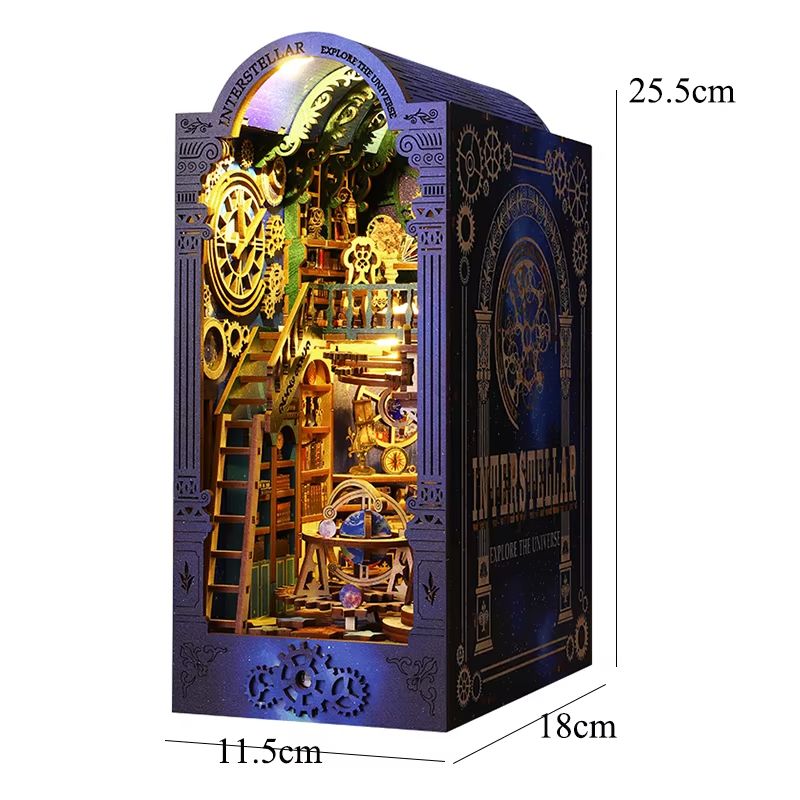 DIY Book Nook Kit Wooden Dollhouse Building Set LED Bookshelf Insert Miniature House Bookend 18