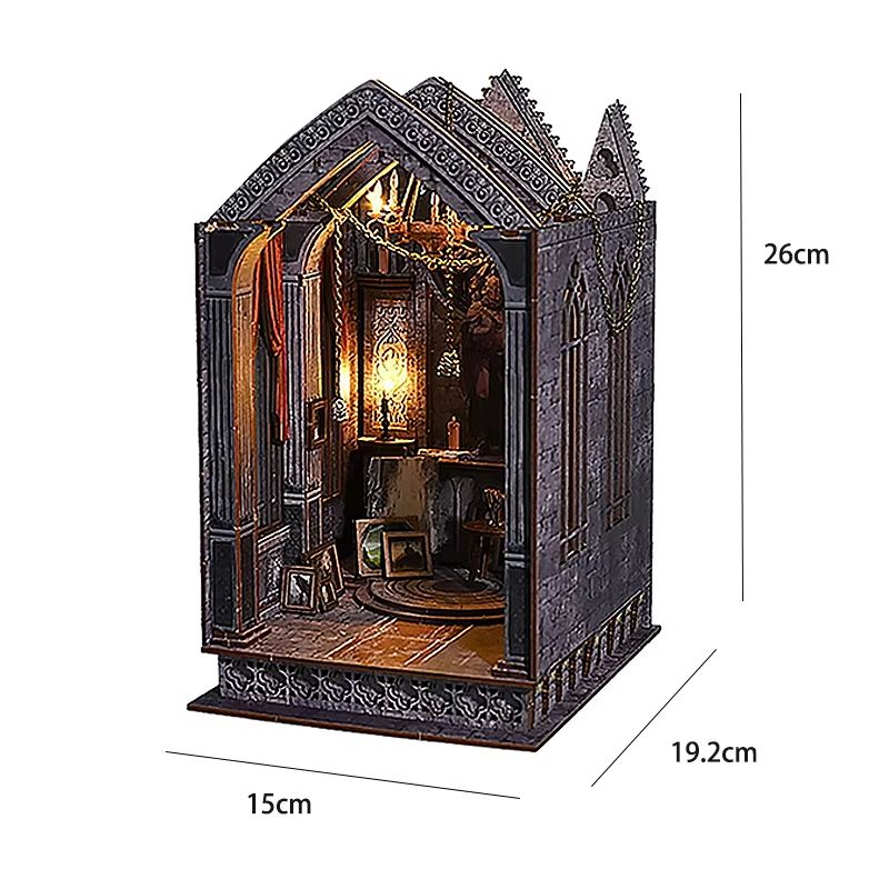 DIY Book Nook Kit Wooden Dollhouse Building Set LED Bookshelf Insert Miniature House Bookend 22