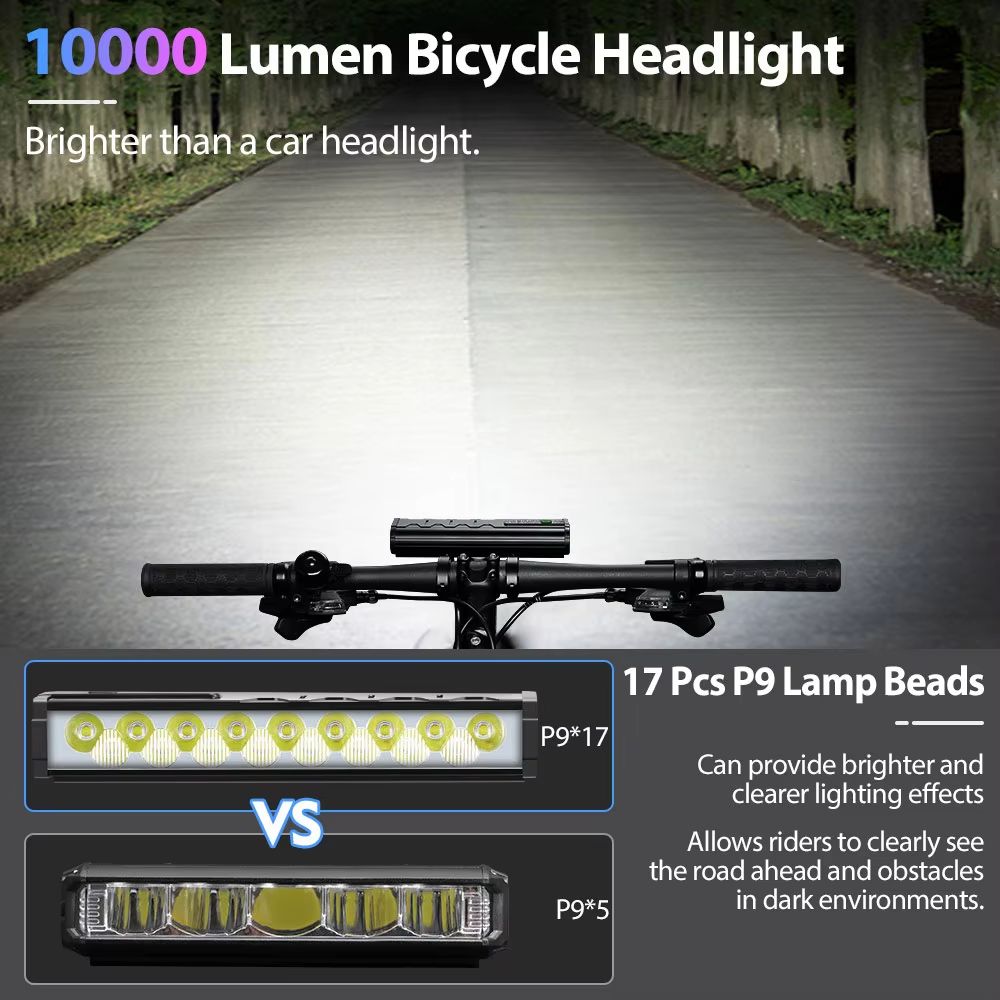 NEWBOLER 10000 Lumen USB Rechargeable Waterproof Bicycle Headlight With 10000mAh Battery For MTB Ro 2