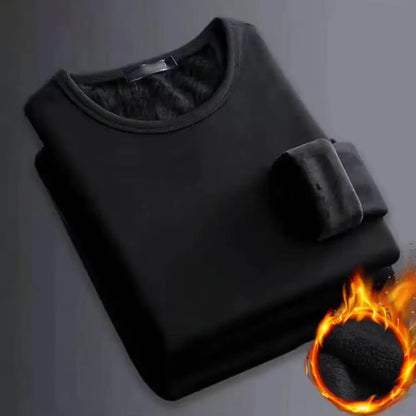 Men Winter Thermal Undershirt Fleece Lined Long Sleeve Round Neck Base Layer Warm Padded Top 1