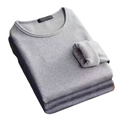 Men Winter Thermal Undershirt Fleece Lined Long Sleeve Round Neck Base Layer Warm Padded Top 2