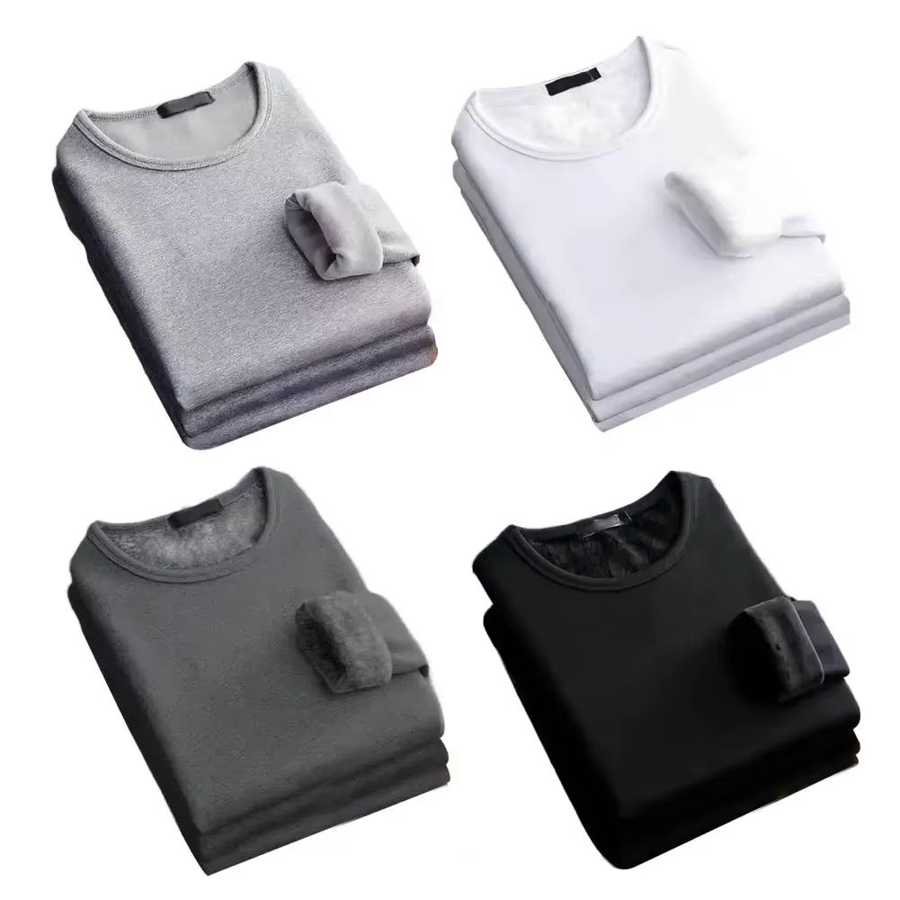 Men Winter Thermal Undershirt Fleece Lined Long Sleeve Round Neck Base Layer Warm Padded Top 5
