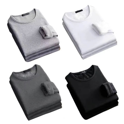 Men Winter Thermal Undershirt Fleece Lined Long Sleeve Round Neck Base Layer Warm Padded Top 5