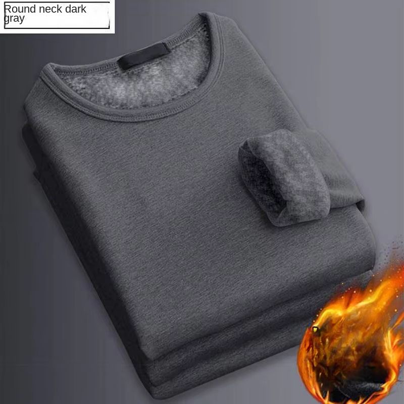 Men Winter Thermal Undershirt Fleece Lined Long Sleeve Round Neck Base Layer Warm Padded Top 9