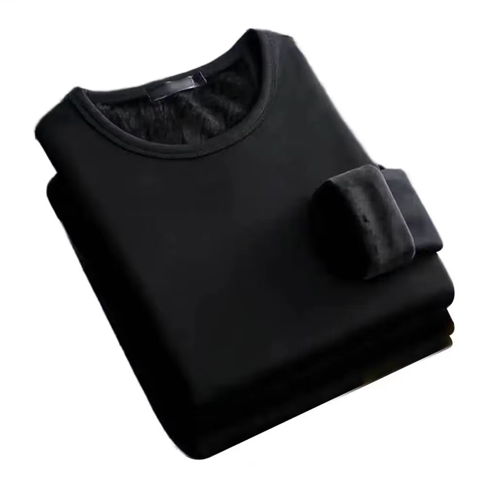 Men Winter Thermal Undershirt Fleece Lined Long Sleeve Round Neck Base Layer Warm Padded Top 6