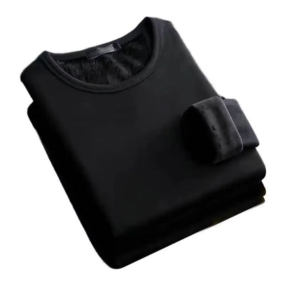 Men Winter Thermal Undershirt Fleece Lined Long Sleeve Round Neck Base Layer Warm Padded Top 6