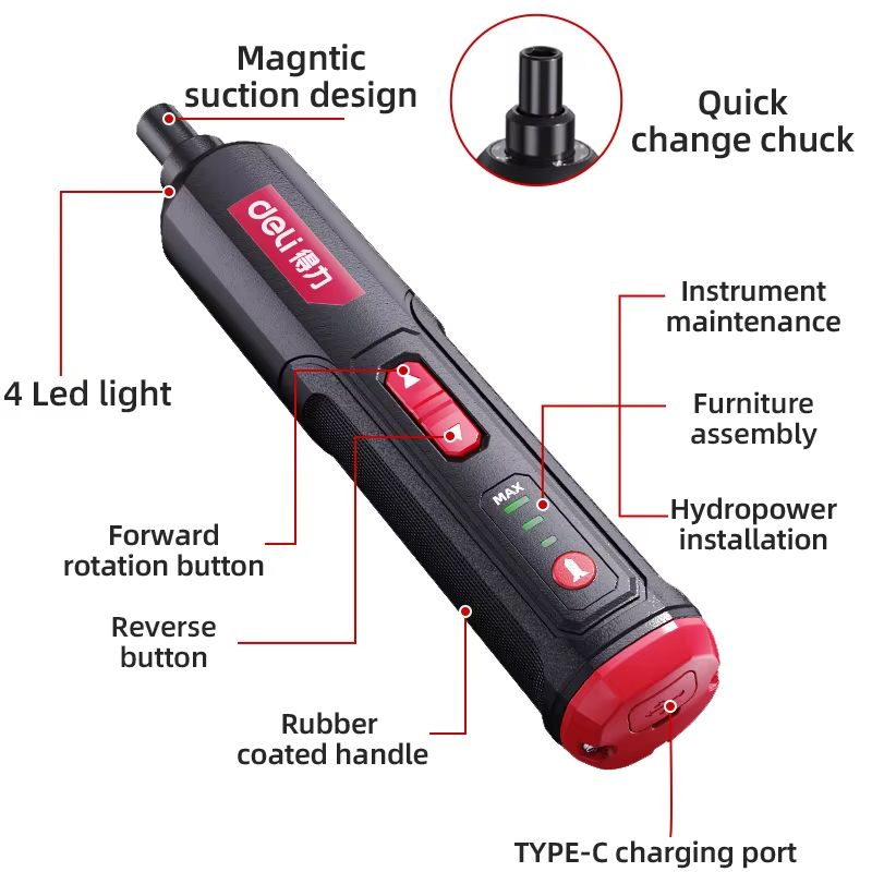 DELI Cordless Electric Screwdriver Set 4V 2000mAh Torque Adjustment MultiFunction Power Drill Repai 1
