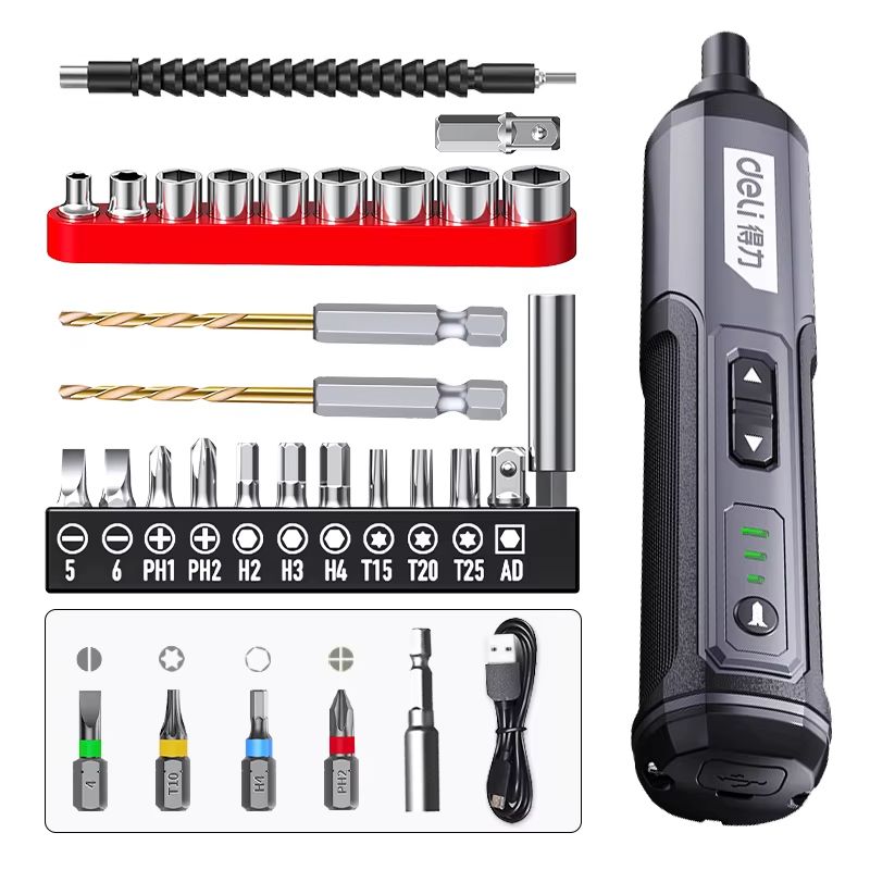 DELI Cordless Electric Screwdriver Set 4V 2000mAh Torque Adjustment MultiFunction Power Drill Repai 7